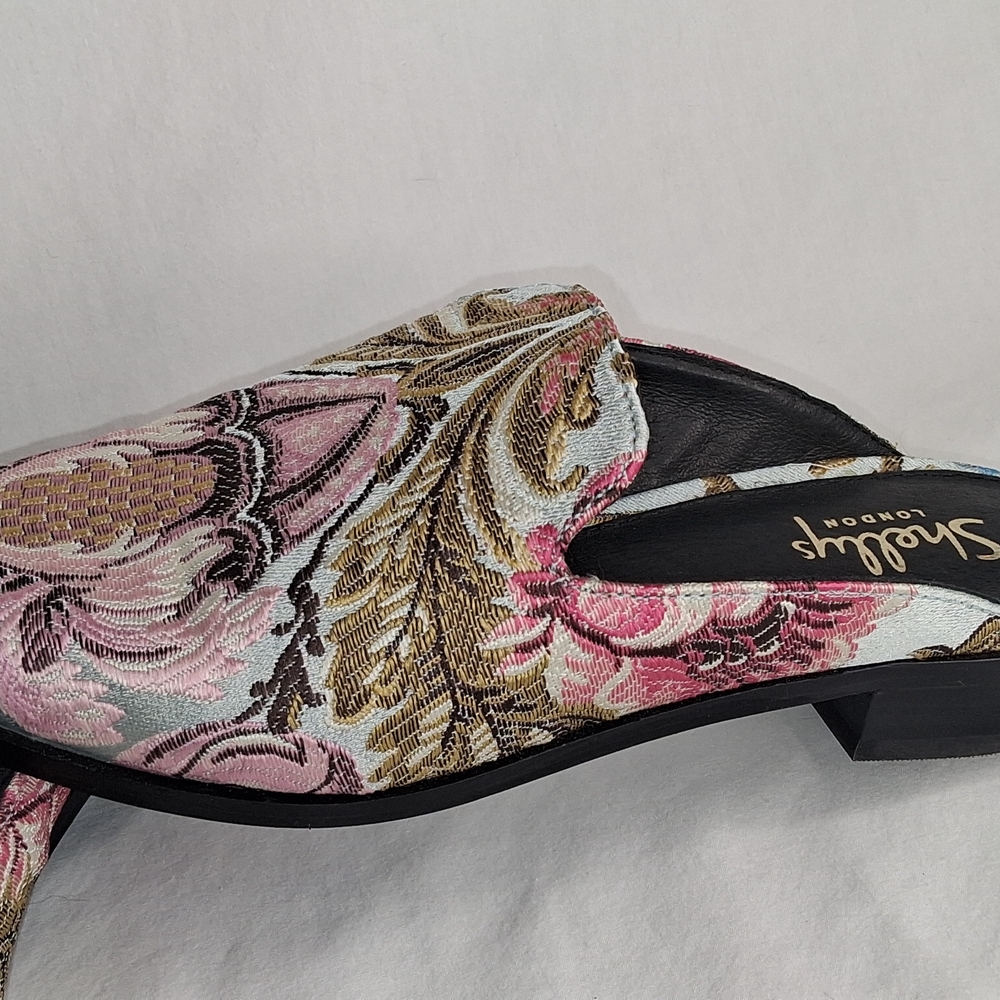 Shellys London Pink and Gold Patterned Mules